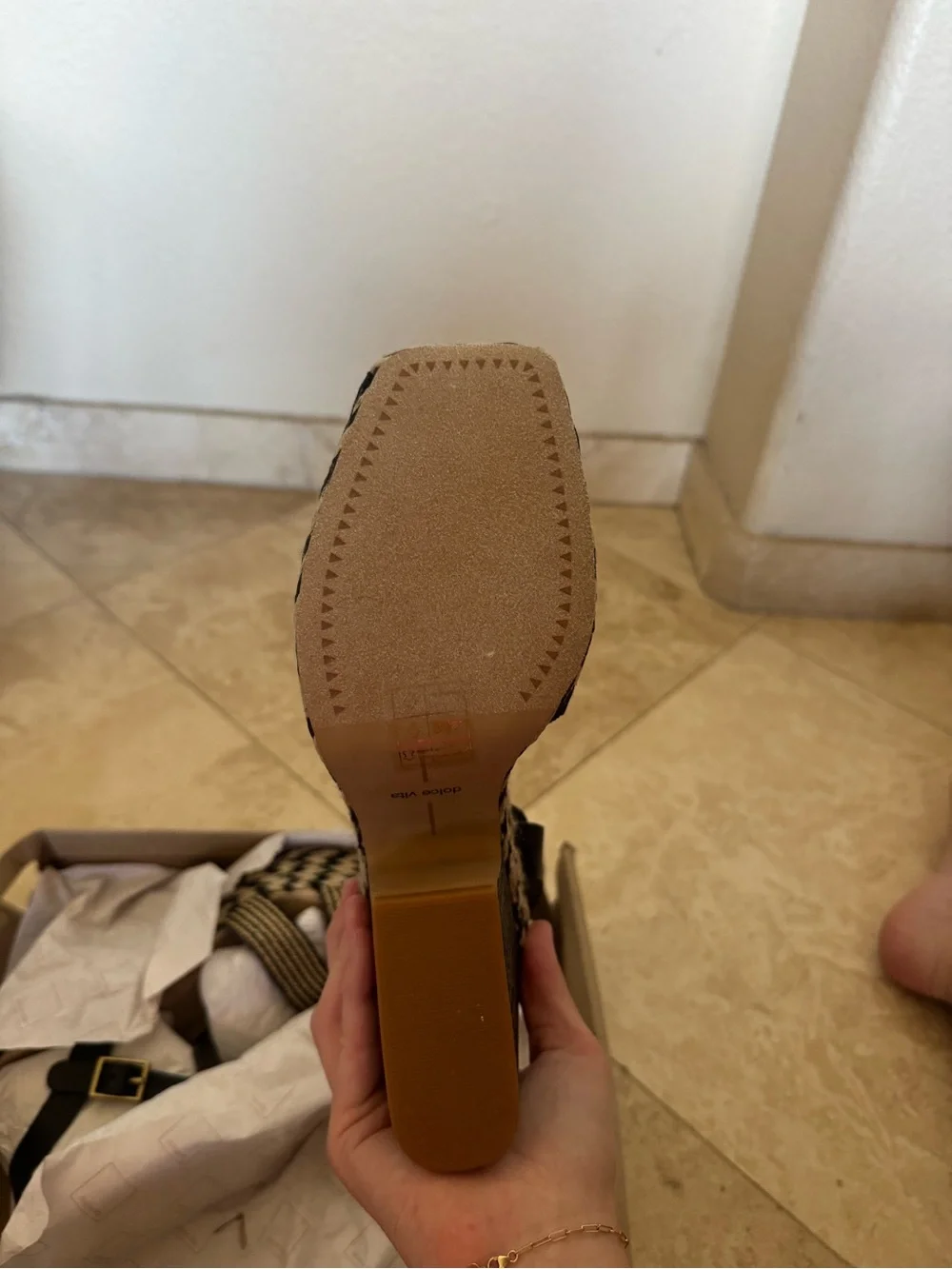 Dolce Vita Black and Natural Woven Espadrille Heels